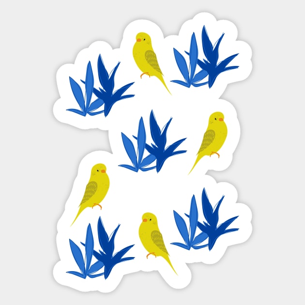 Yellow bird Parrot Pattern Sticker by PedaDesign